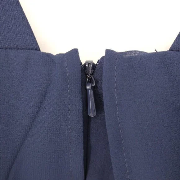 JAY GODFREY Oliver Navy Blue Wide Leg Jumpsuit Chiffon Ruffle Cold Shoulder 2 XS - Picture 6 of 9